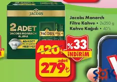 JACOBS MONARCH FİLTRE KAHVE 2X250 G + KAHVE KAĞIDI 40'LI